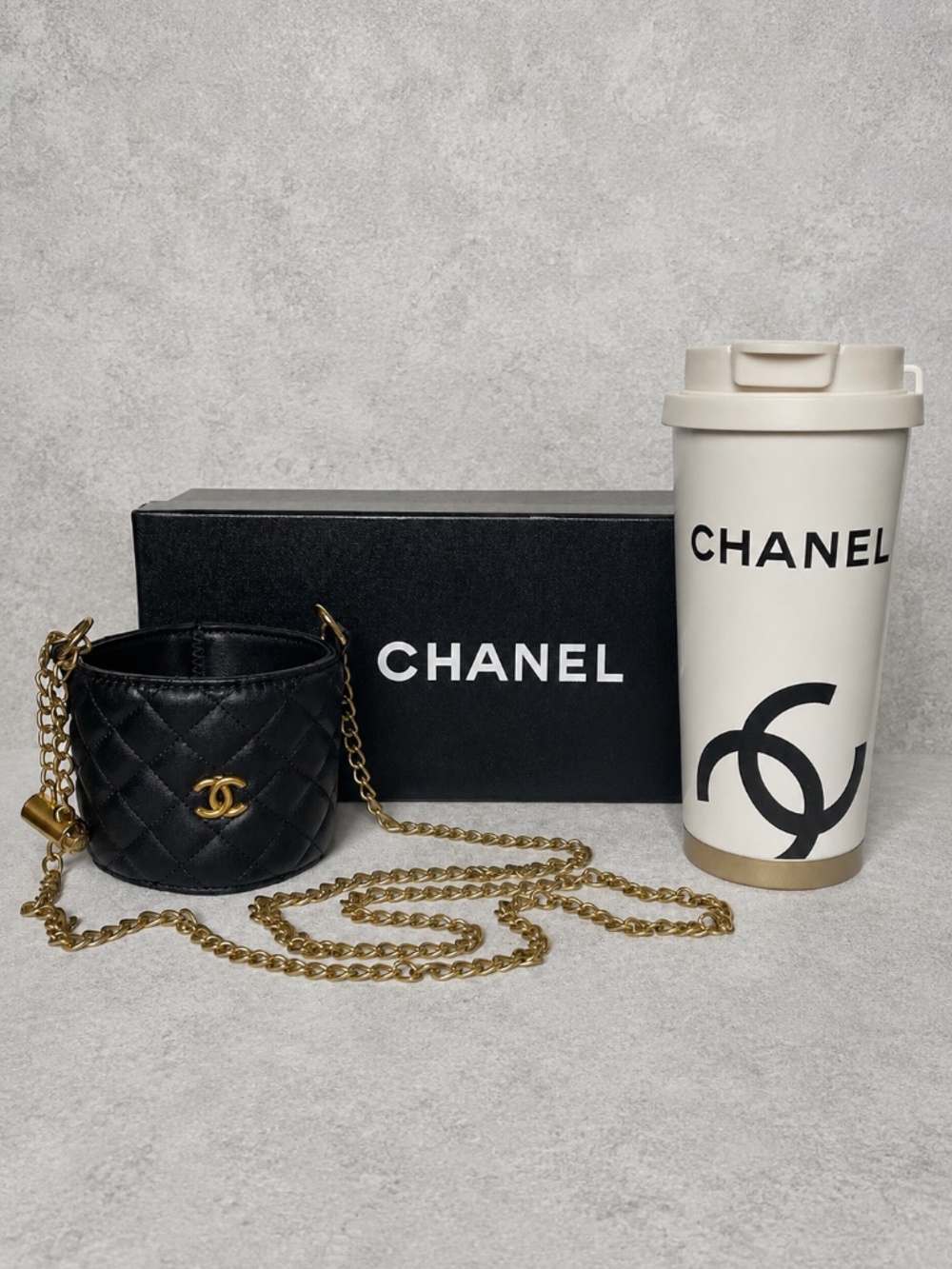 Chanel GWP Tumbler Cup Gold Chain Quilted Holder
